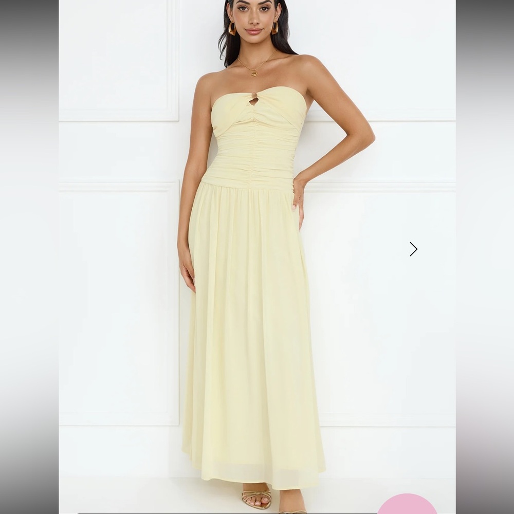 Hello Molly Strapless Long Dress in Pale Yellow
